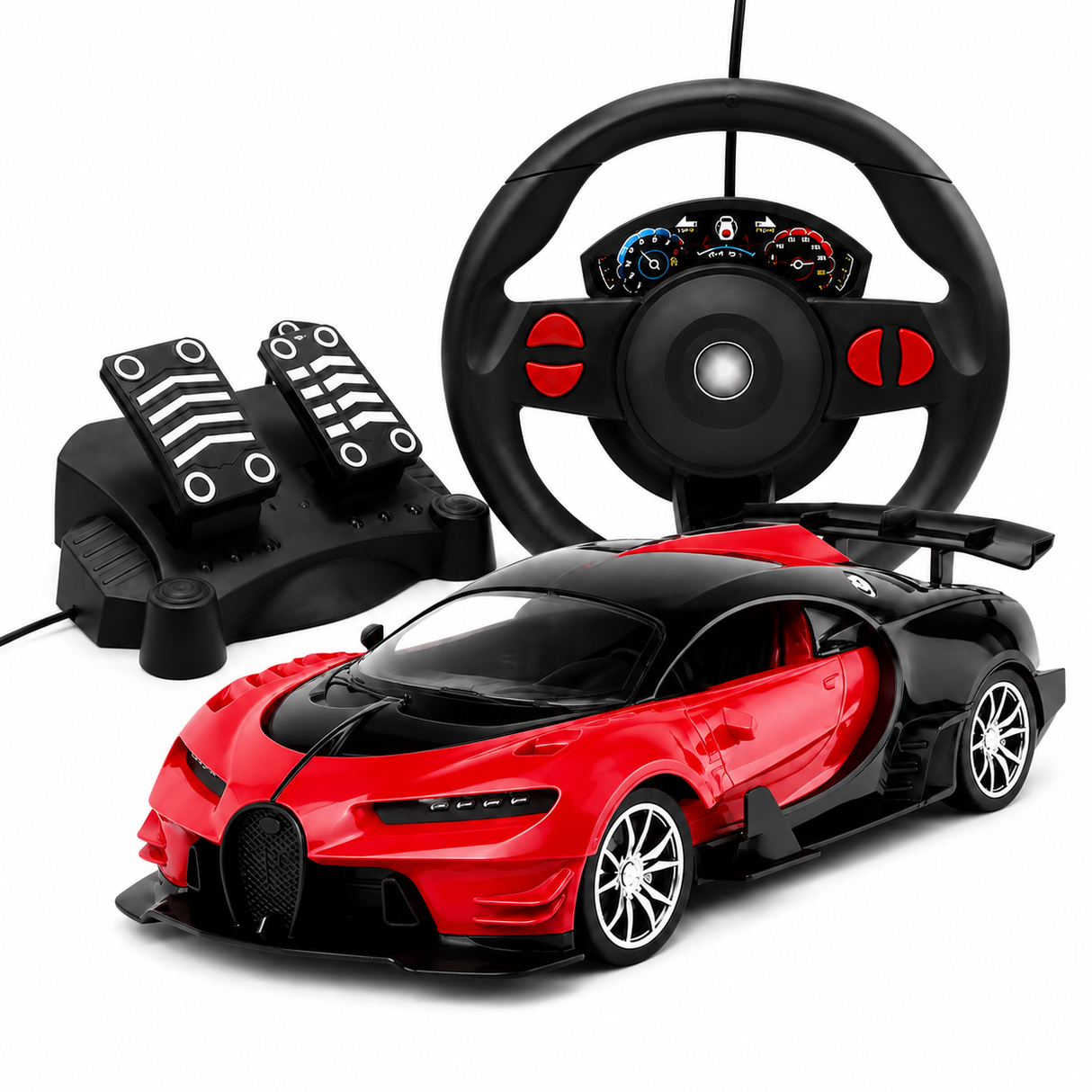 Masina RC Tip Supercar pentru Copii, Scara 1:16, cu Volan si Pedale, Simulator de Condus, Functii Interactive