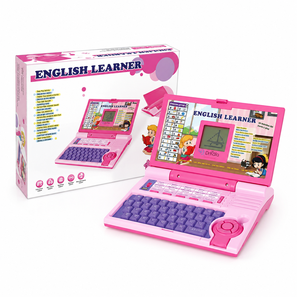 Laptop Educational pentru Copii – Alfabet, Litere, Matematica si Muzica, Roz