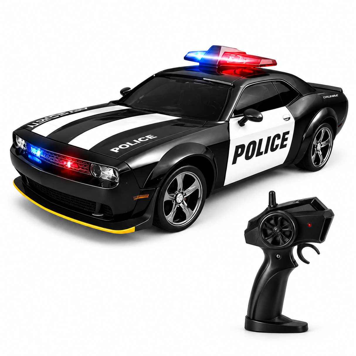 Masina RC de Politie pentru Drift, Scara 1:24, Tractiune Integrala, Telecomanda 2.4 GHz, 2 Seturi de Anvelope Speed & Drift, Acumulator Inclus, Negru