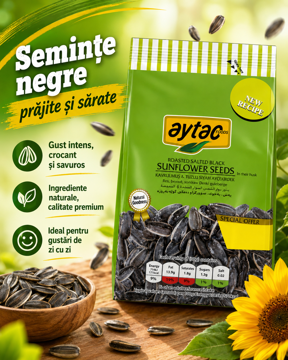 Aytac Seminte de Floarea-Soarelui Prajite si Sarate 100 g