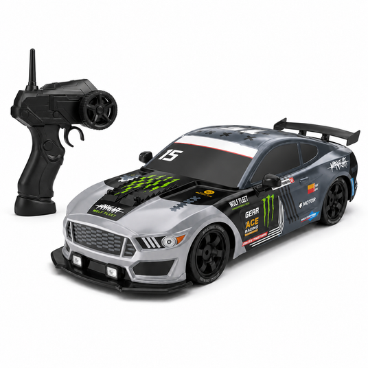 Masina RC Drift pentru Copii, Scara 1:16, 20 km/h, Lumini LED, Efect de Fum, Telecomanda, Gri/Albastru