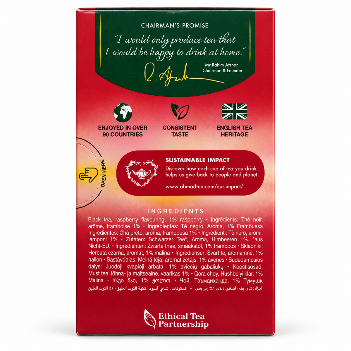 Ingrediente ceai Ahmad Tea Raspberry Indulgence cu zmeură