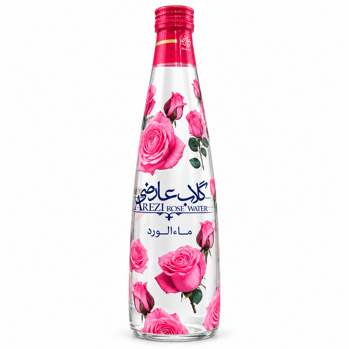 Arezi Apă de Trandafiri 500 ml – sticlă cu flori roz, vedere frontală
