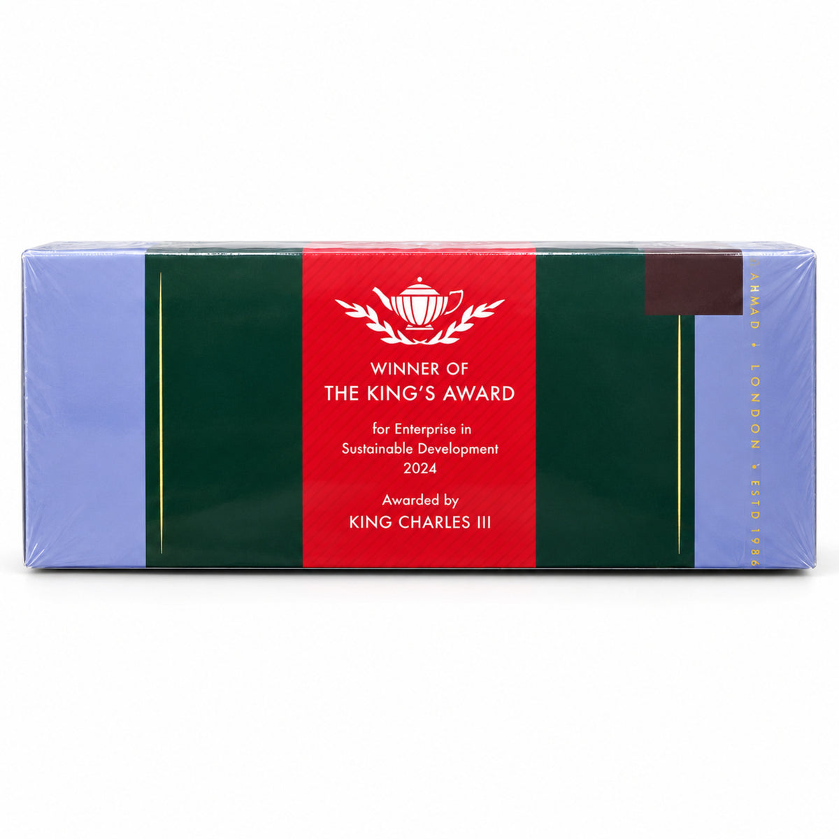 Ahmad Tea English Breakfast 100 de plicuri – informații despre premiul King's Award 2024 pe ambalaj
