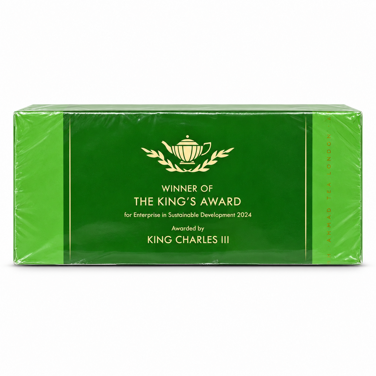 Ahmad Tea – informații privind premiul King's Award for Enterprise 2024 pe ambalaj
