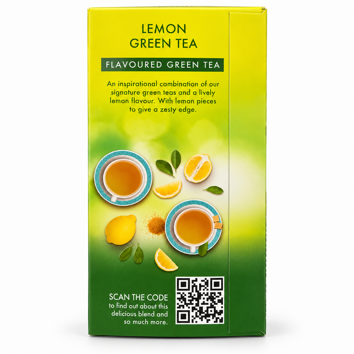 Ahmad Tea Lemon Green Tea – vedere laterală a ambalajului