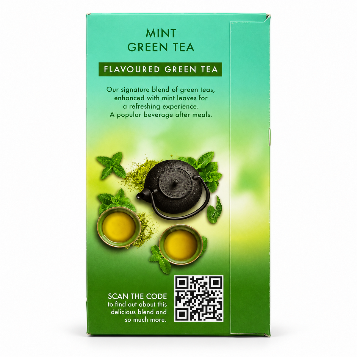 Ceai verde Ahmad Tea cu mentă, 20 plicuri x 2 g, 40 g – ambalaj frontal