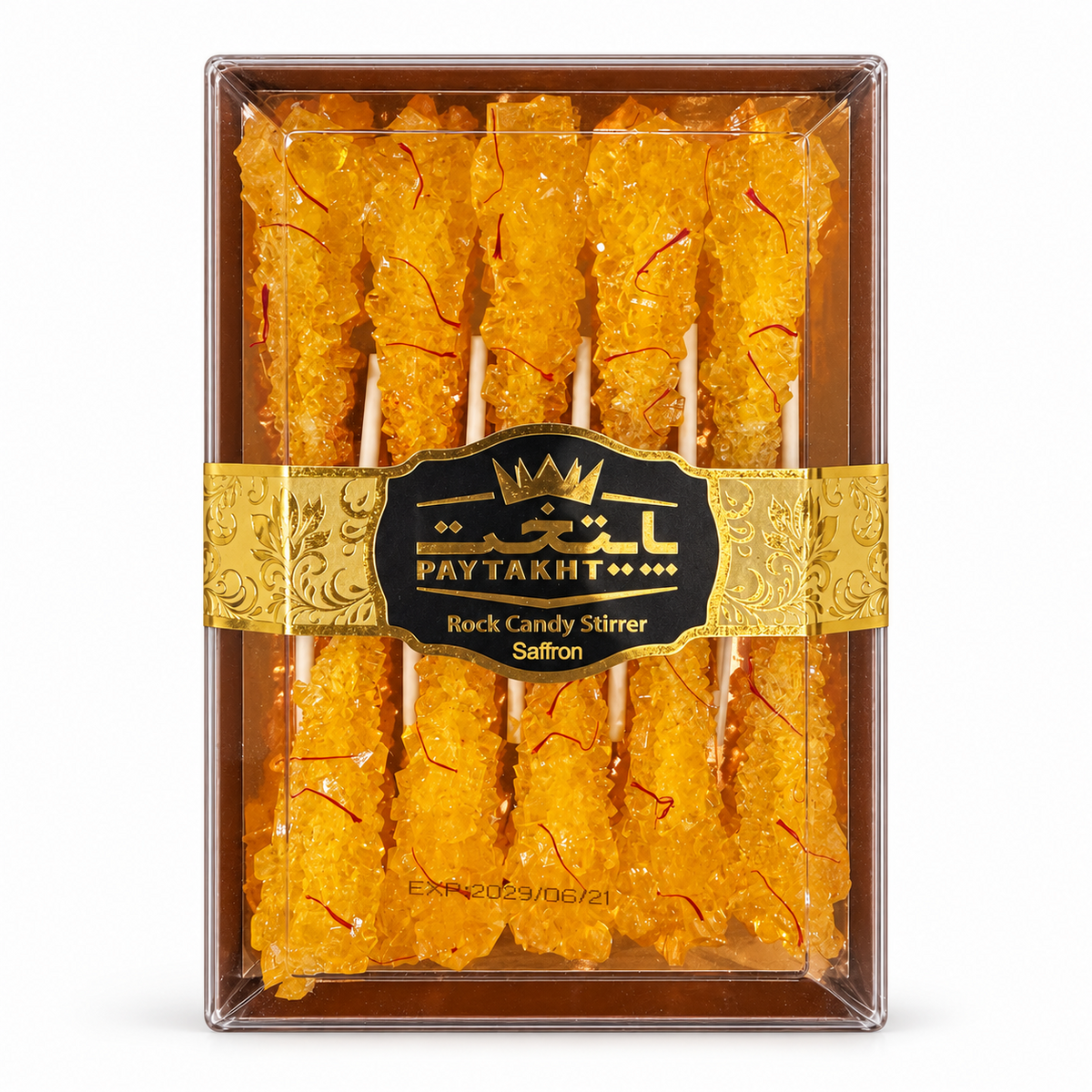 Paytakht Zahăr Candel cu Șofran 150 g – cutie cu zahăr cristalizat pe bețișoare
