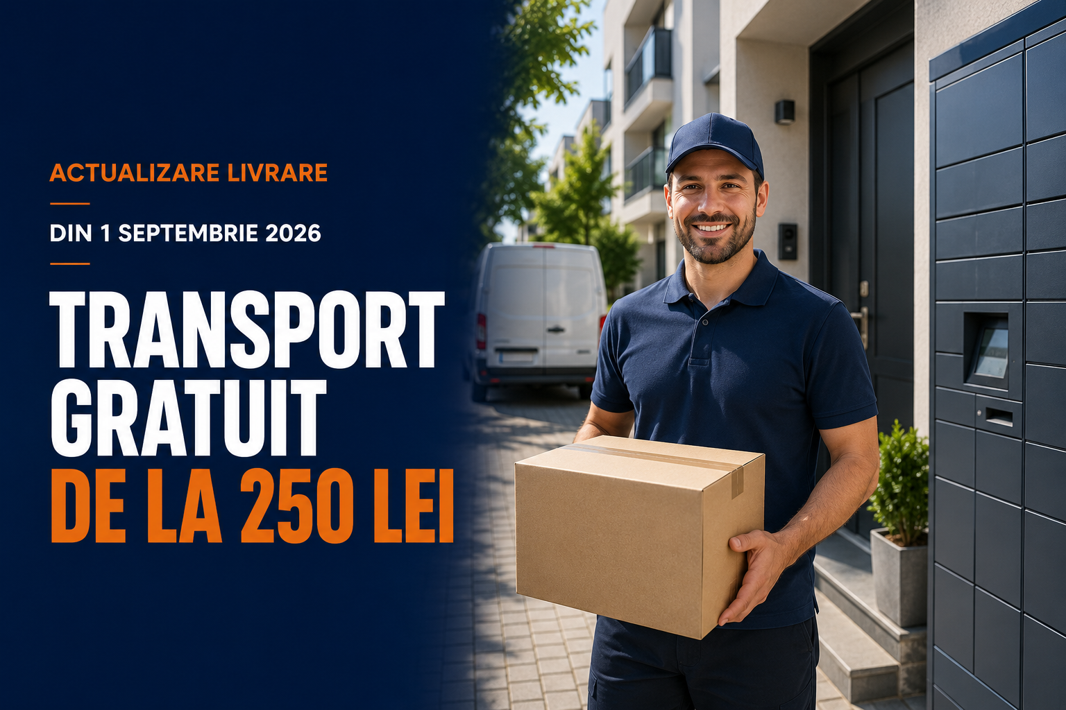 Actualizare livrare: transport gratuit pentru comenzile de minimum 250 lei