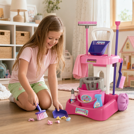 Set de Curatenie Pentru Copii cu Carucior, Mop si Galeata