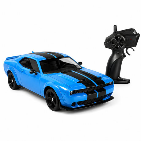 Masina RC Drift pentru Copii, Scara 1:24, Tractiune Integrala, Telecomanda 2.4 GHz, 2 Seturi de Anvelope Speed & Drift, Obstacole si Acumulator Incluse