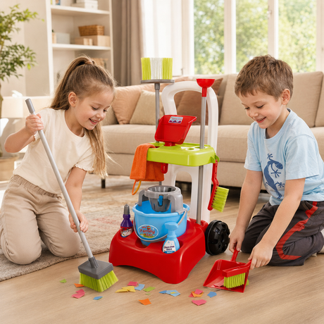Set de Curatenie Pentru Copii cu Carucior, Mop si Galeata