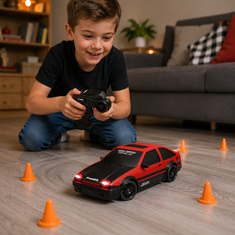 Masina RC Vintage pentru Copii, Scara 1:24, Viteza 15 km/h, Lumini LED, Anvelope Schimbabile, Telecomanda, Rosu