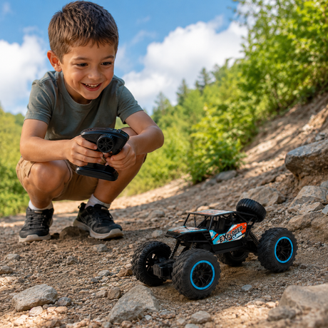 Masina RC Off-Road pentru Copii cu Telecomanda 2.4 GHz, Anvelope Mari din Cauciuc si Baterie Reincarcabila, Negru