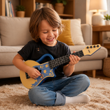 Chitara Ukulele pentru Copii cu 4 Corzi si Maner, 45 cm, Albastru-Bej