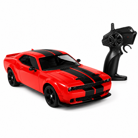 Masina RC Drift pentru Copii, Scara 1:24, Tractiune Integrala, Telecomanda 2.4 GHz, 2 Seturi de Anvelope Speed & Drift, Obstacole si Acumulator Incluse