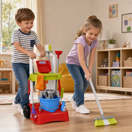 Set de Curatenie Pentru Copii cu Carucior, Mop si Galeata