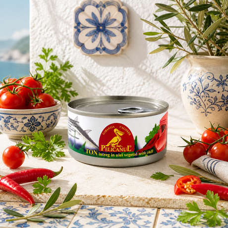 Pelicanul Ton Intreg In Ulei Vegetal cu Chili 160 g