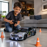 Masina RC Drift pentru Copii, Scara 1:16, 20 km/h, Lumini LED, Efect de Fum, Telecomanda, Gri/Albastru