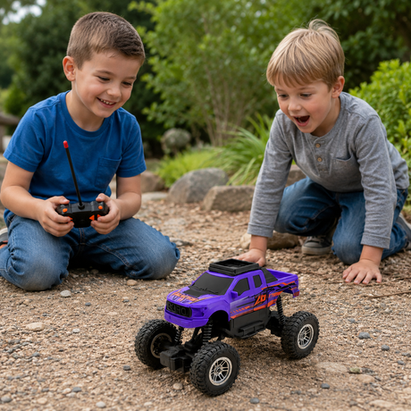 Masina RC Monster Truck Off-Road pentru Copii, Scara 1:16, 10 km/h, Suspensii, Telecomanda, Acumulator Inclus, Mov