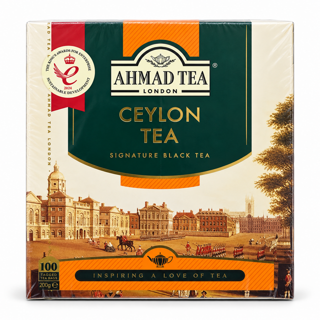 Ceai negru Ahmad Tea Ceylon, 100 de plicuri cu etichetă x 2 g, 200 g – fața cutiei