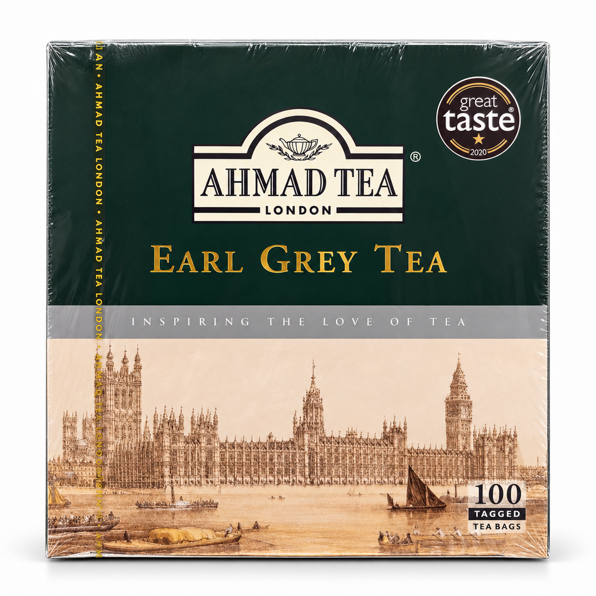 Ceai Ahmad Tea Earl Grey cu bergamotă, 100 plicuri a 2 g – ambalaj față