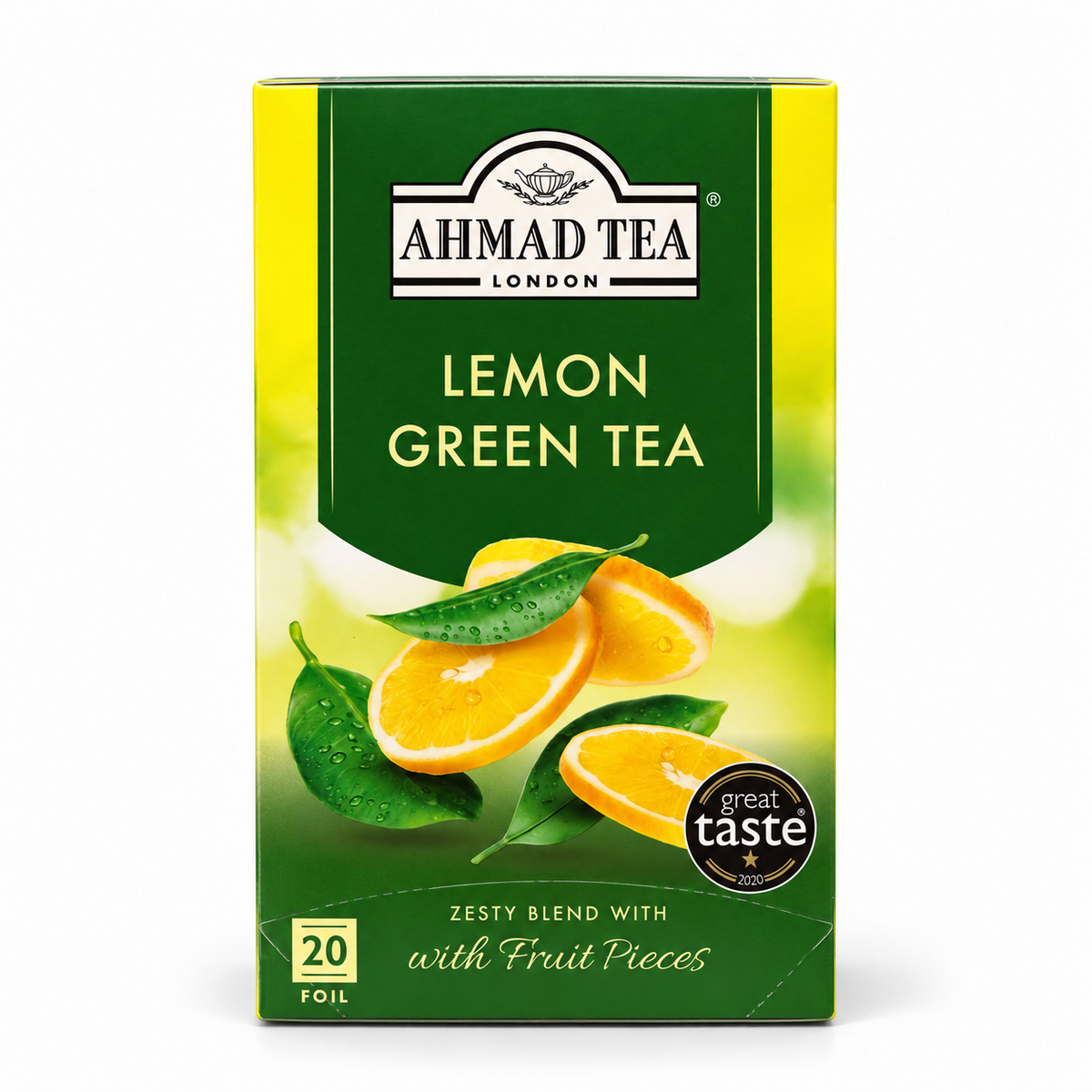 Ceai verde Ahmad Tea cu lămâie Lemon Green Tea, 20 plicuri x 2 g (40 g) – față