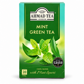 Ahmad Tea Mint Green Tea – ambalaj lateral cu ceai și mentă