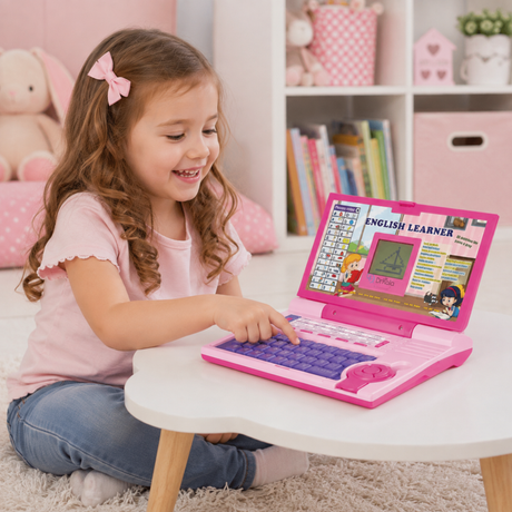 Laptop Educational pentru Copii – Alfabet, Litere, Matematica si Muzica, Roz