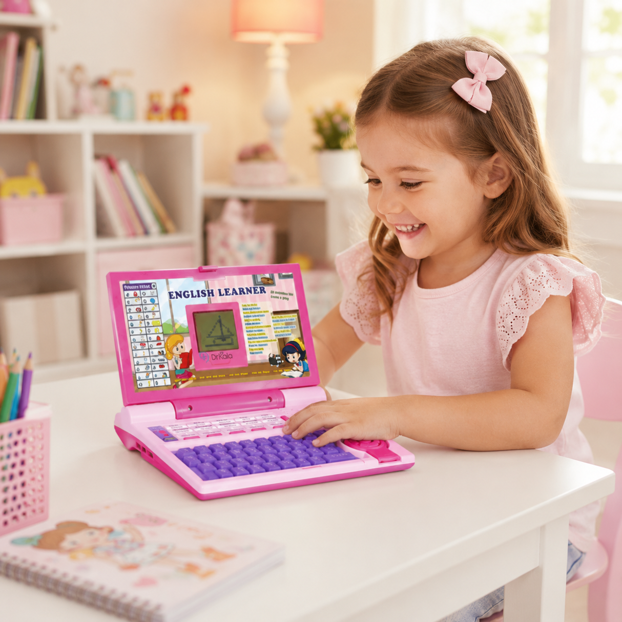 Laptop Educational pentru Copii – Alfabet, Litere, Matematica si Muzica, Roz