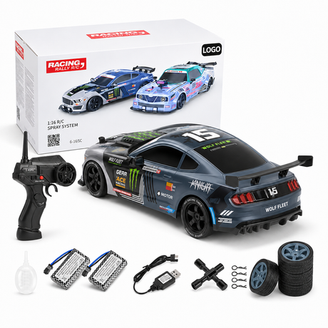 Masina RC Drift pentru Copii, Scara 1:16, 20 km/h, Lumini LED, Efect de Fum, Telecomanda, Gri/Albastru