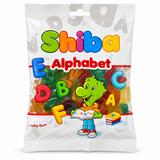 Shiba Alphabet 150 g – bomboane gumate multicolore în formă de litere, ambalaj față