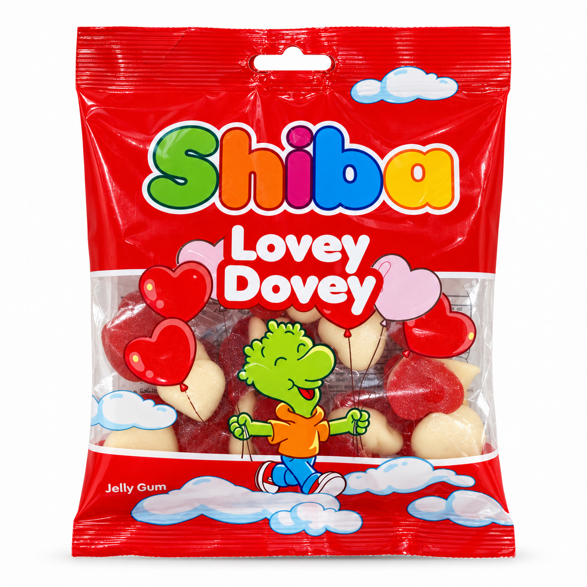 Shiba Lovey Dovey 90 g — bomboane gumate colorate în formă de inimă, față