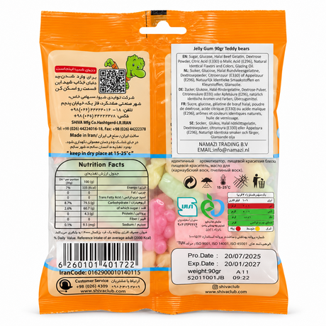 Shiba Teddy Bear 90 g – ingrediente, valori nutriționale și ambalaj spate