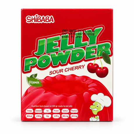 Shibaba pudră pentru jeleu cu aromă de vișine (cireșe acrișoare) 100 g – ambalaj față